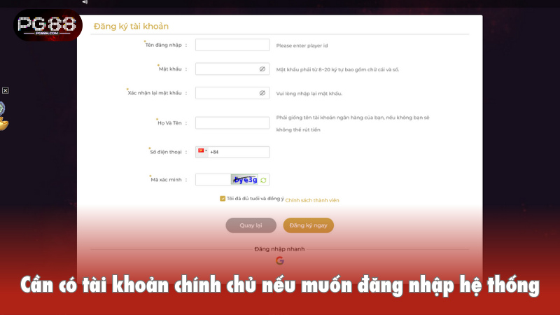 Cần có tài khoản chính chủ nếu muốn đăng nhập hệ thống